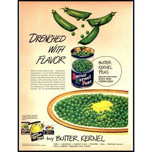 1951 Butter Kernel Peas Vintage Print Ad Canned Vegetables Food Wall Art 10x13
